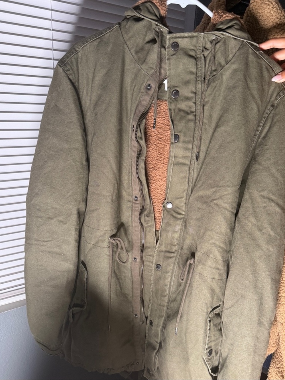 Men's Olive Green Parka Jacket with Sherpa Lining Made by Cotton On